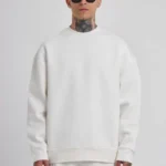 Unisex Biskilet Yaka Üç İplik SweatShirt - Beyaz