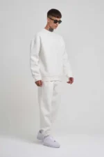 Unisex Biskilet Yaka Üç İplik SweatShirt - Beyaz - Görsel 2