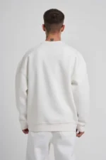 Unisex Biskilet Yaka Üç İplik SweatShirt - Beyaz - Görsel 3