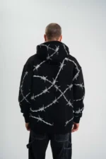 POLIZEI Premium Kalite Kapşonlu Varak Ve Pano Baskılı SweatShirt - Siyah - Görsel 4