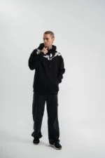 Unisex Uzun Kol Bisiklet Yaka Yıkamalı SweatShirt - Siyah - Görsel 3