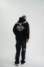 Unisex Uzun Kol Bisiklet Yaka Yıkamalı SweatShirt - Siyah - Görsel 4