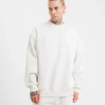 Unisex Uzun Kol Bisiklet Yaka Yıkamalı SweatShirt - Beyaz