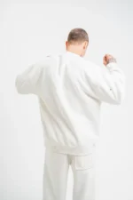 Unisex Uzun Kol Bisiklet Yaka Yıkamalı SweatShirt - Beyaz - Görsel 4