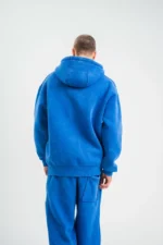 Unisex Double Oversize Kapşonlu Yıkamalı SweatShirt - Mavi - Görsel 2
