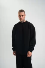 Uzun Kol Bisiklet Yaka Basic SweatShirt - Siyah - Görsel 4