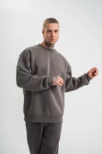 Uzun Kol Bisiklet Yaka Basic SweatShirt - Füme - Görsel 3