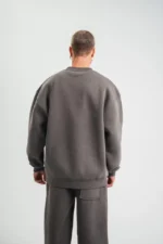 Uzun Kol Bisiklet Yaka Basic SweatShirt - Füme - Görsel 4