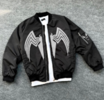 Tam Fermuarlı Uzun Kol Baskılı Bomber Ceket - Siyah - Görsel 4