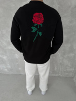 Unisex Bisiklet Yaka Ön Ve Arka Baskılı SweatShirt - Siyah - Görsel 2