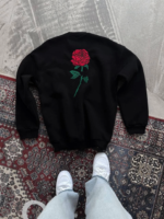 Unisex Bisiklet Yaka Ön Ve Arka Baskılı SweatShirt - Siyah - Görsel 3