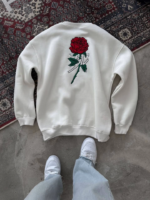 Unisex Bisiklet Yaka Ön Ve Arka Baskılı SweatShirt - Beyaz - Görsel 2