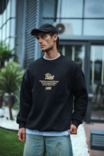 Kışlık Bisiklet Yaka Ön Ve Arka Baskılı SweatShirt - Siyah - Görsel 2