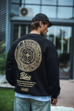 Kışlık Bisiklet Yaka Ön Ve Arka Baskılı SweatShirt - Siyah - Görsel 3