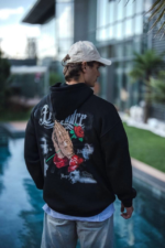 Üç İplik Penye Kapşonlu Baskılı SweatShirt - Siyah - Görsel 3