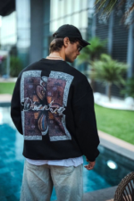 Uzun Kol Bisiklet Yaka Ön Ve Arka Baskılı SweatShirt - Siyah - Görsel 3