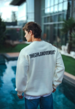 Kışlık Bisiklet Yaka Oversize Baskılı SweatShirt - Beyaz - Görsel 3