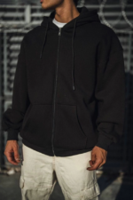 Oversize Tam Fermuarlı Uzun Kol Hırka - Siyah - Görsel 3