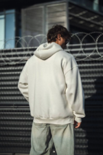 Oversize Tam Fermuarlı Uzun Kol Hırka - Beyaz - Görsel 3