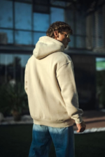 Üç İplik Penye Kapşonlu Basic SweatShirt - Bej - Görsel 2