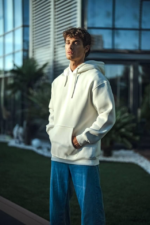 Üç İplik Penye Kapşonlu Basic SweatShirt - Beyaz - Görsel 2