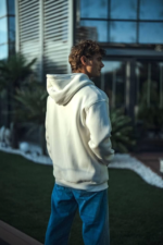 Üç İplik Penye Kapşonlu Basic SweatShirt - Beyaz - Görsel 3