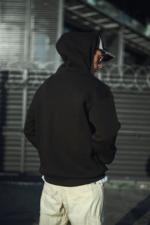 Üç İplik Penye Kapşonlu Basic SweatShirt - Siyah - Görsel 2