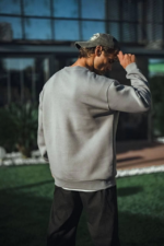 Kışlık Bisiklet Yaka Üç İplik Basic SweatShirt - Boyalı Gri - Görsel 4