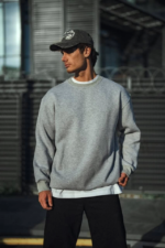 Kışlık Bisiklet Yaka Üç İplik Basic SweatShirt - Gri - Görsel 3