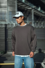 Kışlık Bisiklet Yaka Üç İplik Basic SweatShirt - Antrasit - Görsel 3