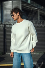 Kışlık Bisiklet Yaka Üç İplik Basic SweatShirt - Beyaz - Görsel 2