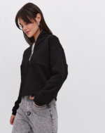 Oversize Yarım Farmuarlı Yakalı Basic SweatShirt - Siyah - Görsel 2