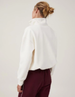 Oversize Yarım Farmuarlı Yakalı Basic SweatShirt - Beyaz - Görsel 3