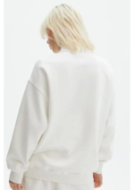 Unisex Uzun Kol Yarım Farmuarlı Yakalı Basic SweatShirt - Beyaz - Görsel 2