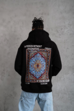 Erkek Kilim Desen Kapüşonlu - Siyah - Görsel 2