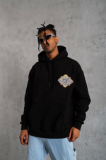 Erkek Kilim Desen Kapüşonlu - Siyah - Görsel 4