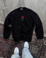 Oversize Üç İplik Bisiklet Yaka Baskılı SweatShirt - Siyah - Görsel 4