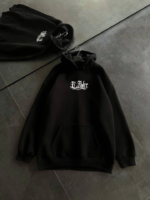 Üç İplik Penye Uzun Kol Kapşonlu Baskılı SweatShirt - Siyah - Görsel 2