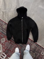 Oversize Tam Fermuarlı Uzun Kol Hırka - Siyah - Görsel 2