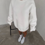 Kışlık Bisiklet Yaka Üç İplik Basic SweatShirt - Beyaz