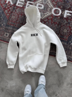 Uzun Kol Kapşonlu Göğüs Baskılı SweatShirt - Beyaz - Görsel 2