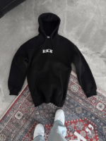 Uzun Kol Kapşonlu Göğüs Baskılı SweatShirt - Siyah - Görsel 2
