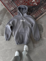 Uzun Kol Kapşonlu Göğüs Baskılı SweatShirt - Gri - Görsel 2