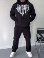 Uzun Kol Kapşonlu Baskılı SweatShirt - Siyah - Görsel 4