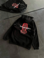 Üç İplik Kapşonlu Baskılı Oversize SweatShirt- Siyah - Görsel 2