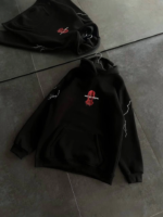 Üç İplik Kapşonlu Baskılı Oversize SweatShirt- Siyah - Görsel 3