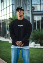 Kışlık Bisiklet Yaka Baskılı SweatShirt - Siyah - Görsel 2