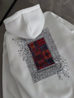 Uzun Kol Kapşonlu Ön Ve Arka Baskılı SweatShirt - Beyaz - Görsel 4