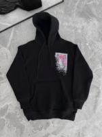 Uzun Kol Kapşonlu Ön Ve Arka Baskılı SweatShirt - Siyah - Görsel 3