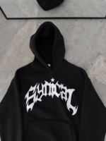 Kışlık Kapşonlu Baskılı Oversize SweatShirt- Siyah - Görsel 2